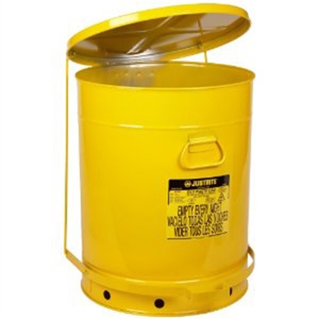 JUSTRITE 21 Gallon Oily Waste Can With Foot Lever, Yellow 9701